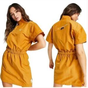 NIKE Women’s Desert Ochre Sportswear Swoosh Woven Dress Size Large